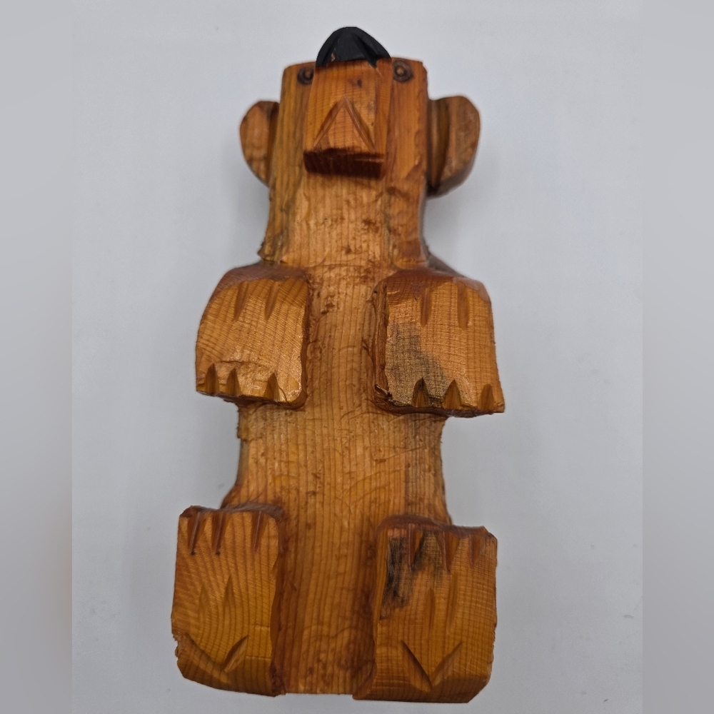 Hand Carved Wooden Rustic Bear 9" Solid Light Color - Picture 10 of 11